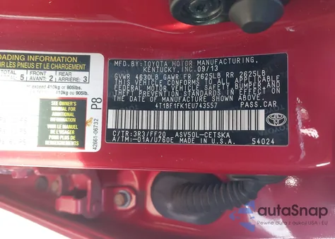 2014 Toyota Camry Se Sport from USA, damaged, VIN 4T1BF1FK1EU743557